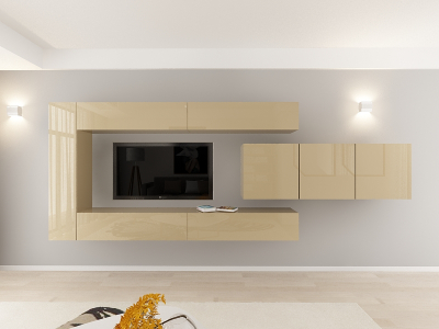 Living QUADRO 15 MDF Cappuccino Lucios | Set Mobilier Modular Suspendat Premium Configurabil pentru un Living Modern Fără Mânere/Push to Open - Hulgo Mobili [7]