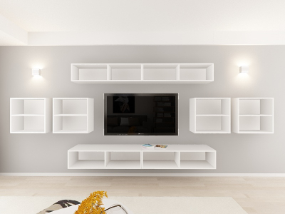 Living QUADRO 16 MDF Alb/Negru Lucios | Set Mobilier Modular Suspendat Premium Configurabil pentru un Living Modern Fără Mânere/Push to Open - Hulgo Mobili [3]