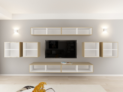 Living QUADRO 16 MDF Cappuccino Lucios | Set Mobilier Modular Suspendat Premium Configurabil pentru un Living Modern Fără Mânere/Push to Open - Hulgo Mobili [3]