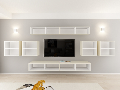 Living QUADRO 16 MDF Crem Lucios | Set Mobilier Modular Suspendat Premium Configurabil pentru un Living Modern Fără Mânere/Push to Open - Hulgo Mobili [3]