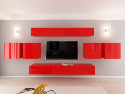 Living QUADRO 16 MDF Rosu Lucios | Set Mobilier Modular Suspendat Premium Configurabil pentru un Living Modern Fără Mânere/Push to Open - Hulgo Mobili [7]