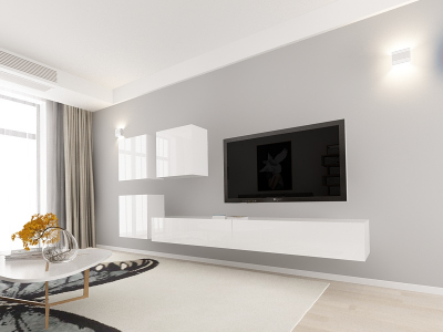 Living QUADRO 17 MDF Alb Lucios | Set Mobilier Modular Suspendat Premium Configurabil pentru un Living Modern Fără Mânere/Push to Open - Hulgo Mobili [2]