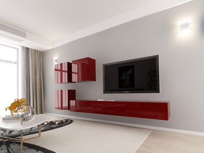 Living QUADRO 17 MDF Bordo Lucios | Set Mobilier Modular Suspendat Premium Configurabil pentru un Living Modern Fără Mânere/Push to Open - Hulgo Mobili [2]