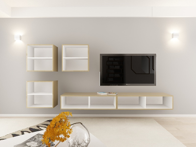 Living QUADRO 17 MDF Cappuccino Lucios | Set Mobilier Modular Suspendat Premium Configurabil pentru un Living Modern Fără Mânere/Push to Open - Hulgo Mobili [5]