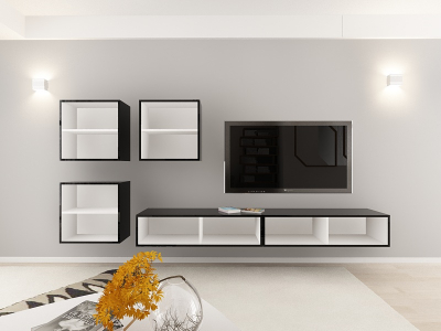 Living QUADRO 17 MDF Negru Lucios | Set Mobilier Modular Suspendat Premium Configurabil pentru un Living Modern Fără Mânere/Push to Open - Hulgo Mobili [3]