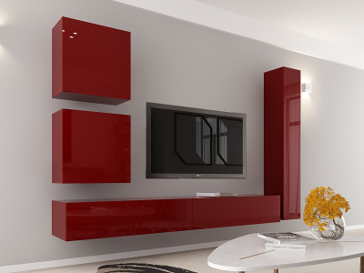 Living QUADRO 18 MDF Bordo Lucios | Set Mobilier Modular Suspendat Premium Configurabil pentru un Living Modern Fără Mânere/Push to Open - Hulgo Mobili [9]