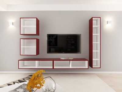 Living QUADRO 18 MDF Bordo Lucios | Set Mobilier Modular Suspendat Premium Configurabil pentru un Living Modern Fără Mânere/Push to Open - Hulgo Mobili [6]