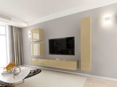 Living QUADRO 18 MDF Cappuccino Lucios | Set Mobilier Modular Suspendat Premium Configurabil pentru un Living Modern Fără Mânere/Push to Open - Hulgo Mobili [1]