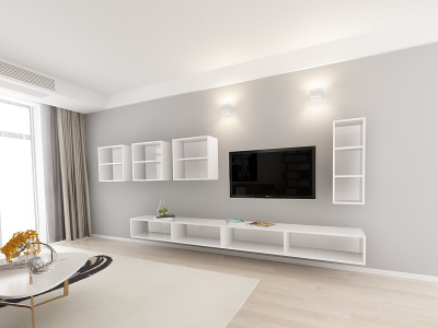 Living QUADRO 2 MDF Alb/Negru Lucios | Set Mobilier Modular Suspendat Premium Configurabil pentru un Living Modern Fără Mânere/Push to Open - Hulgo Mobili [2]