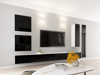 Living QUADRO 3 MDF Alb/Negru Lucios | Set Mobilier Modular Suspendat Premium Configurabil pentru un Living Modern Fără Mânere/Push to Open - Hulgo Mobili [2]