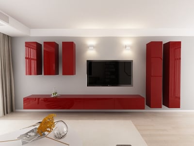 Colectia QUADRO - Living QUADRO 5 MDF Bordo Lucios | Set Mobilier Modular Suspendat Premium Configurabil pentru un Living Modern Fără Mânere/Push to Open - Hulgo Mobili