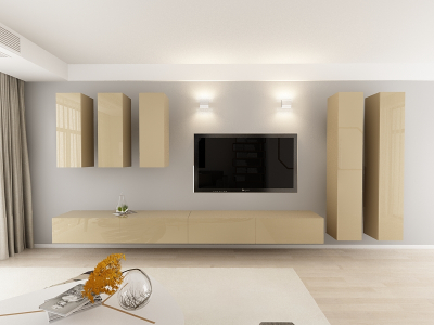 Living QUADRO 5 MDF Cappuccino Lucios | Set Mobilier Modular Suspendat Premium Configurabil pentru un Living Modern Fără Mânere/Push to Open - Hulgo Mobili [4]