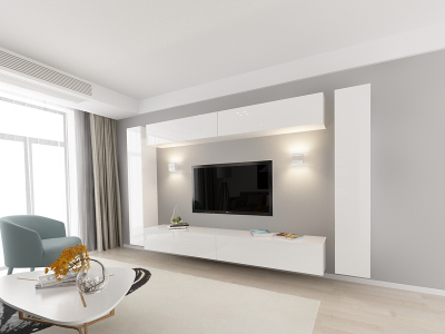 Living QUADRO 6 MDF Alb Lucios | Set Mobilier Modular Suspendat Premium Configurabil pentru un Living Modern Fără Mânere/Push to Open - Hulgo Mobili [1]