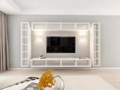 Living QUADRO 6 MDF Alb/Negru Lucios | Set Mobilier Modular Suspendat Premium Configurabil pentru un Living Modern Fără Mânere/Push to Open - Hulgo Mobili [2]