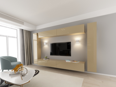 Living QUADRO 6 MDF Cappuccino Lucios | Set Mobilier Modular Suspendat Premium Configurabil pentru un Living Modern Fără Mânere/Push to Open - Hulgo Mobili [1]