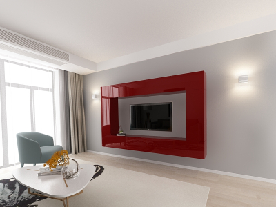 Living QUADRO 8 MDF Bordo Lucios | Set Mobilier Modular Suspendat Premium Configurabil pentru un Living Modern Fără Mânere/Push to Open - Hulgo Mobili [1]