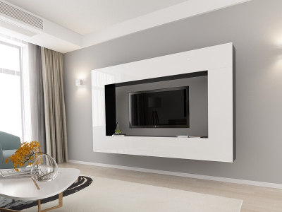 Living QUADRO 8 MDF Negru/Alb Lucios | Set Mobilier Modular Suspendat Premium Configurabil pentru un Living Modern Fără Mânere/Push to Open - Hulgo Mobili [2]