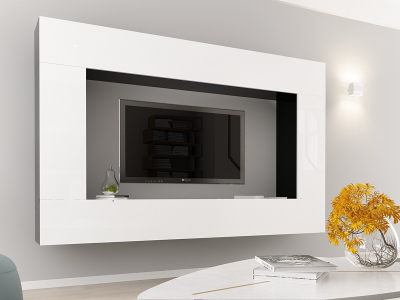 Living QUADRO 8 MDF Negru/Alb Lucios | Set Mobilier Modular Suspendat Premium Configurabil pentru un Living Modern Fără Mânere/Push to Open - Hulgo Mobili [1]