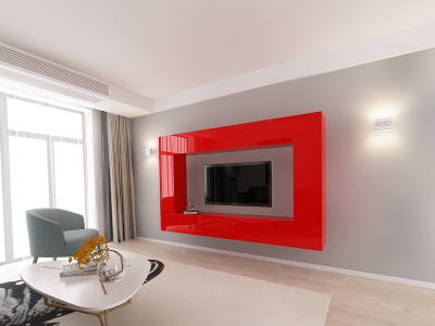 Living QUADRO 8 MDF Rosu Lucios | Set Mobilier Modular Suspendat Premium Configurabil pentru un Living Modern Fără Mânere/Push to Open - Hulgo Mobili [1]