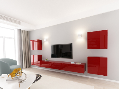 Living QUADRO 9 MDF Bordo Lucios | Set Mobilier Modular Suspendat Premium Configurabil pentru un Living Modern Fără Mânere/Push to Open - Hulgo Mobili [1]