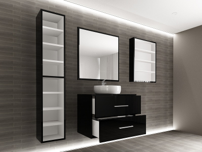 Set EOS 2 MDF Negru Lucios | Set Mobilă Modulară Suspendată pentru Baie | Mobilier Premium, Modern, Configurabil și Personalizabil - Hulgo Mobili [4]