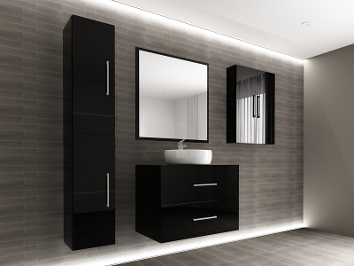 Set EOS 2 MDF Negru Lucios | Set Mobilă Modulară Suspendată pentru Baie | Mobilier Premium, Modern, Configurabil și Personalizabil - Hulgo Mobili [6]