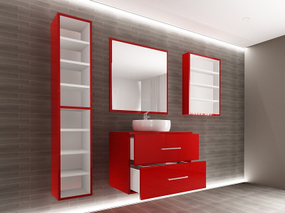 Set EOS 2 MDF Rosu Lucios | Set Mobilă Modulară Suspendată pentru Baie | Mobilier Premium, Modern, Configurabil și Personalizabil - Hulgo Mobili [2]