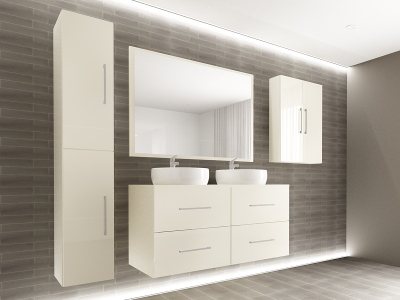 Set EOS 3 MDF Crem Lucios | Set Mobilă Modulară Suspendată pentru Baie | Mobilier Premium, Modern, Configurabil și Personalizabil - Hulgo Mobili [6]