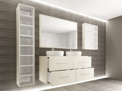 Set EOS 3 MDF Crem Lucios | Set Mobilă Modulară Suspendată pentru Baie | Mobilier Premium, Modern, Configurabil și Personalizabil - Hulgo Mobili [2]