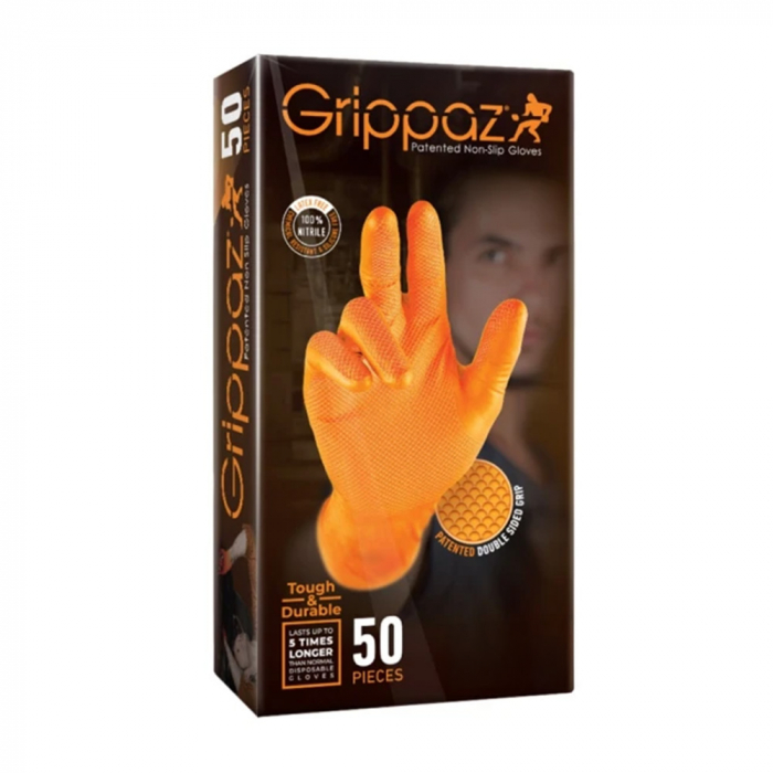 Manusi din nitril nepudrate Grippaz, 50 buc/cutie - portocalii [3]