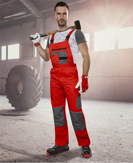 Pantaloni de lucru cu pieptar 2STRONG - rosu/gri [3]