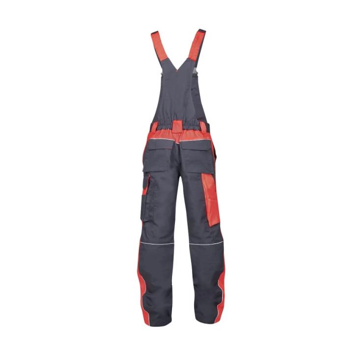 Pantaloni de lucru cu pieptar NEON - gri/rosu [3]