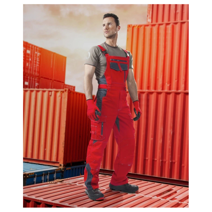 Pantaloni de lucru cu pieptar VISION - rosu/gri [2]