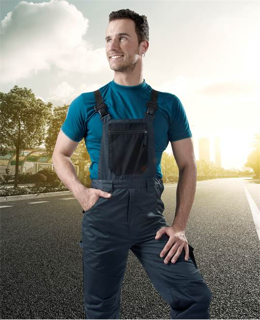 Set costum cu pantaloni de lucru cu pieptar 4TECH - asfalt/negru [7]