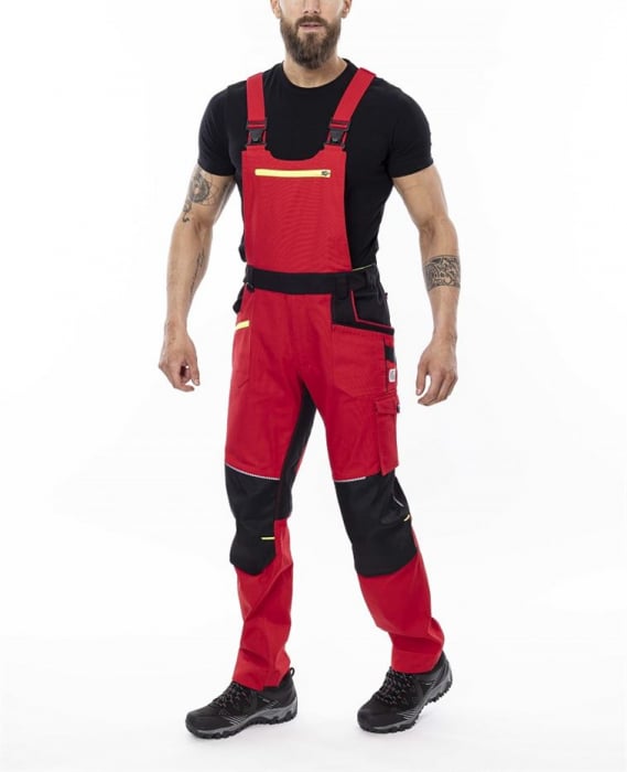 Set costum cu pantaloni de lucru cu pieptar 4XSTRETCH - rosu [11]