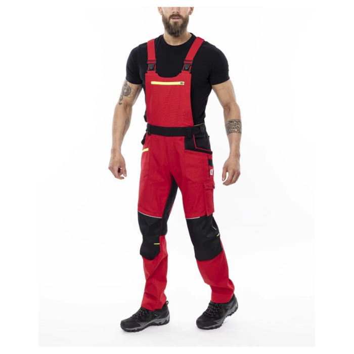 Set costum cu pantaloni de lucru cu pieptar 4XSTRETCH - rosu [10]