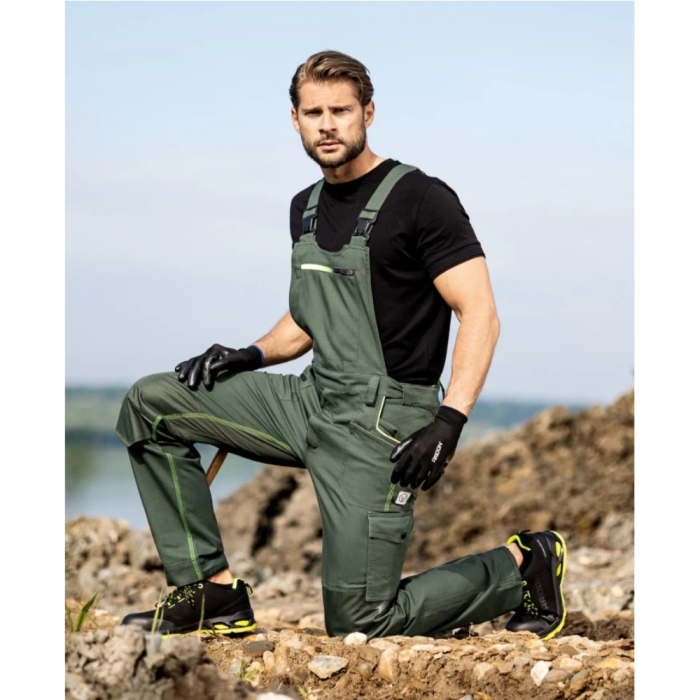 Set costum cu pantaloni de lucru cu pieptar CREATRON - verde/kaki [15]