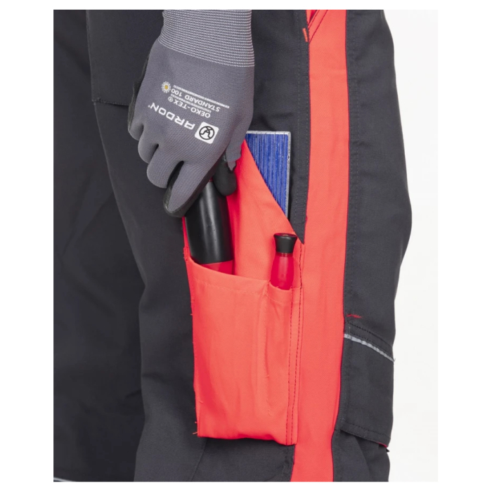 Set costum cu pantaloni de lucru cu pieptar NEON - gri/rosu [10]