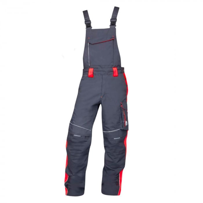 Set costum cu pantaloni de lucru cu pieptar NEON - gri/rosu [4]