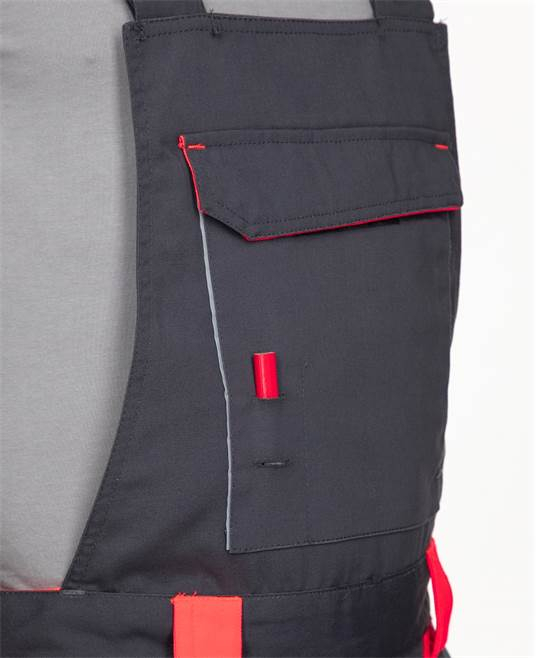 Set costum cu pantaloni de lucru cu pieptar NEON - gri/rosu [10]