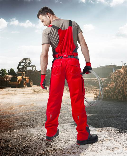 Set costum cu pantaloni de lucru cu pieptar VISION - rosu/gri [9]