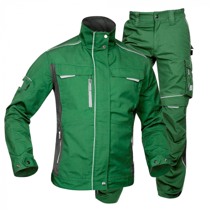 Set costum cu pantaloni de lucru in talie hidrofobizati URBAN+ - verde