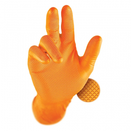 Manusi - Manusi din nitril nepudrate Grippaz, 50 buc/cutie - portocalii