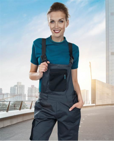Pantaloni de lucru cu pieptar 4TECH - asfalt/negru - pentru femei [1]