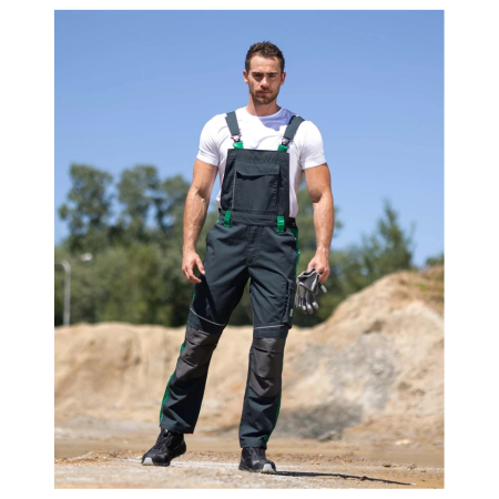 Pantaloni de lucru cu pieptar NEON - gri/verde [2]