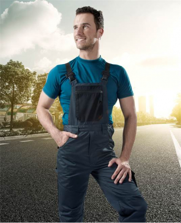 Set costum cu pantaloni de lucru cu pieptar 4TECH - asfalt/negru [6]