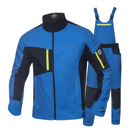 Jachete / Bluze salopeta - Set costum cu pantaloni de lucru cu pieptar 4XSTRETCH - albastru