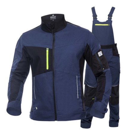 Jachete / Bluze salopeta - Set costum cu pantaloni de lucru cu pieptar 4XSTRETCH - bleumarin