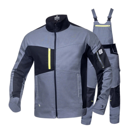 Jachete / Bluze salopeta - Set costum cu pantaloni de lucru cu pieptar 4XSTRETCH - gri