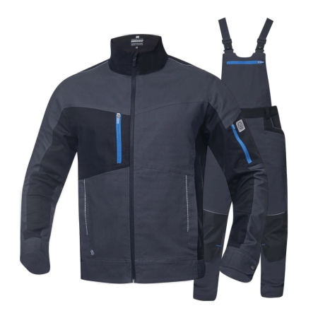 Jachete / Bluze salopeta - Set costum cu pantaloni de lucru cu pieptar 4XSTRETCH - gri inchis